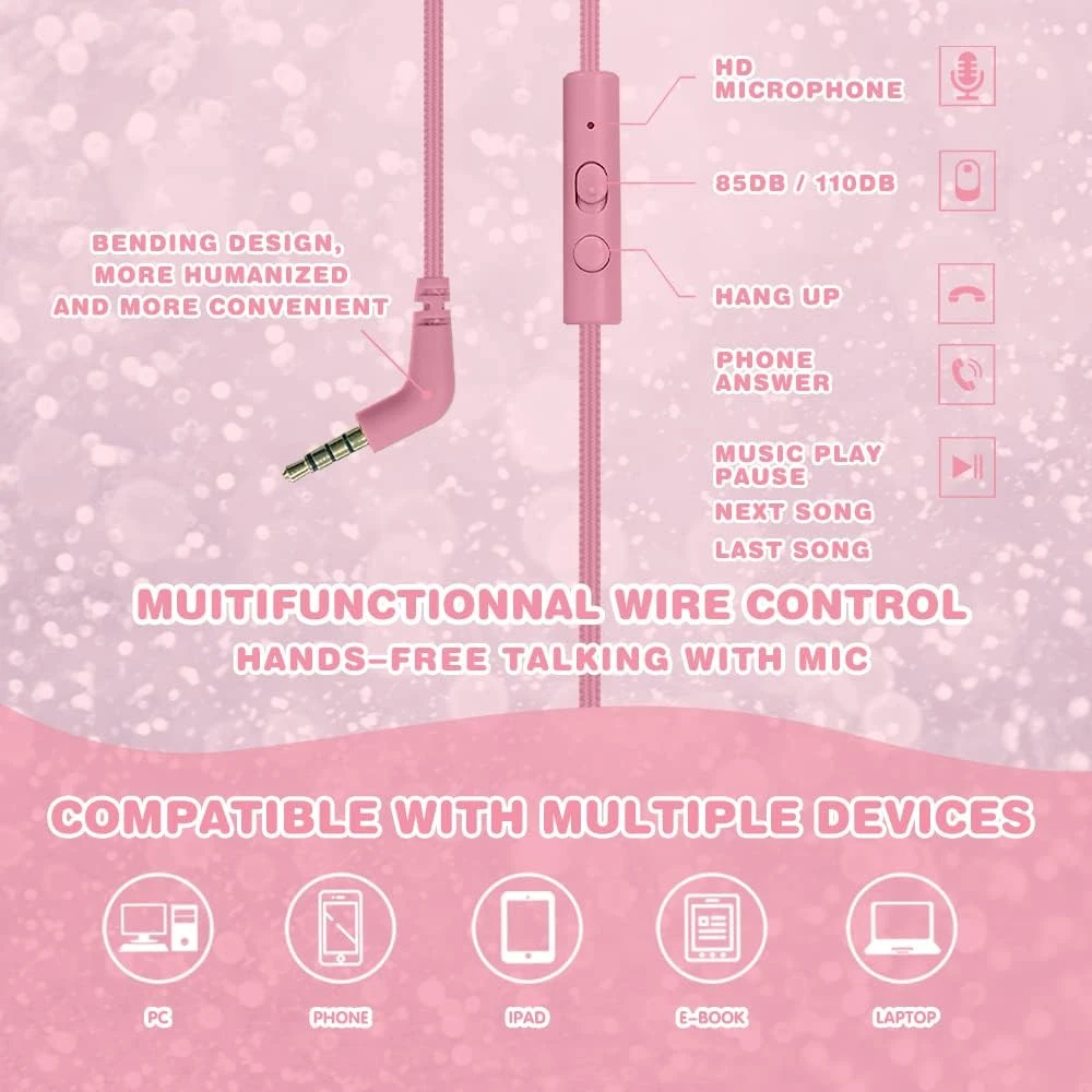 MIDOLA Kids Headphones Wired Volume Limited 85/110dB Over Ear Foldable With Shareport Headset Inline Cable AUX 3.5mm Mic For IPad Notebook Boy Girl Travel School Tablet Pink 5 MIDOLA Kids Headphones Wired Volume Limited 85/110dB Over Ear Foldable With Shareport Headset Inline Cable AUX 3.5mm Mic For IPad Notebook Boy Girl Travel School Tablet Pink - Image 5