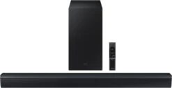 SAMSUNG HW-C450 2.1ch Soundbar W/DTS Virtual X, Subwoofer Included, Bass Boost, Adaptive Sound Lite, Game Mode, Bluetooth, Wireless Surround Sound Compatible (Newest Model),Black