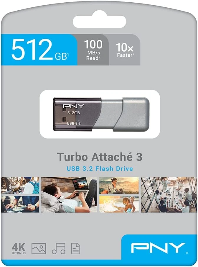 PNY 512GB Turbo Attaché 3 USB 3.2 Flash Drive – 100MB/s, Silver 4 PNY 512GB Turbo Attaché 3 USB 3.2 Flash Drive – 100MB/s, Silver - Image 4