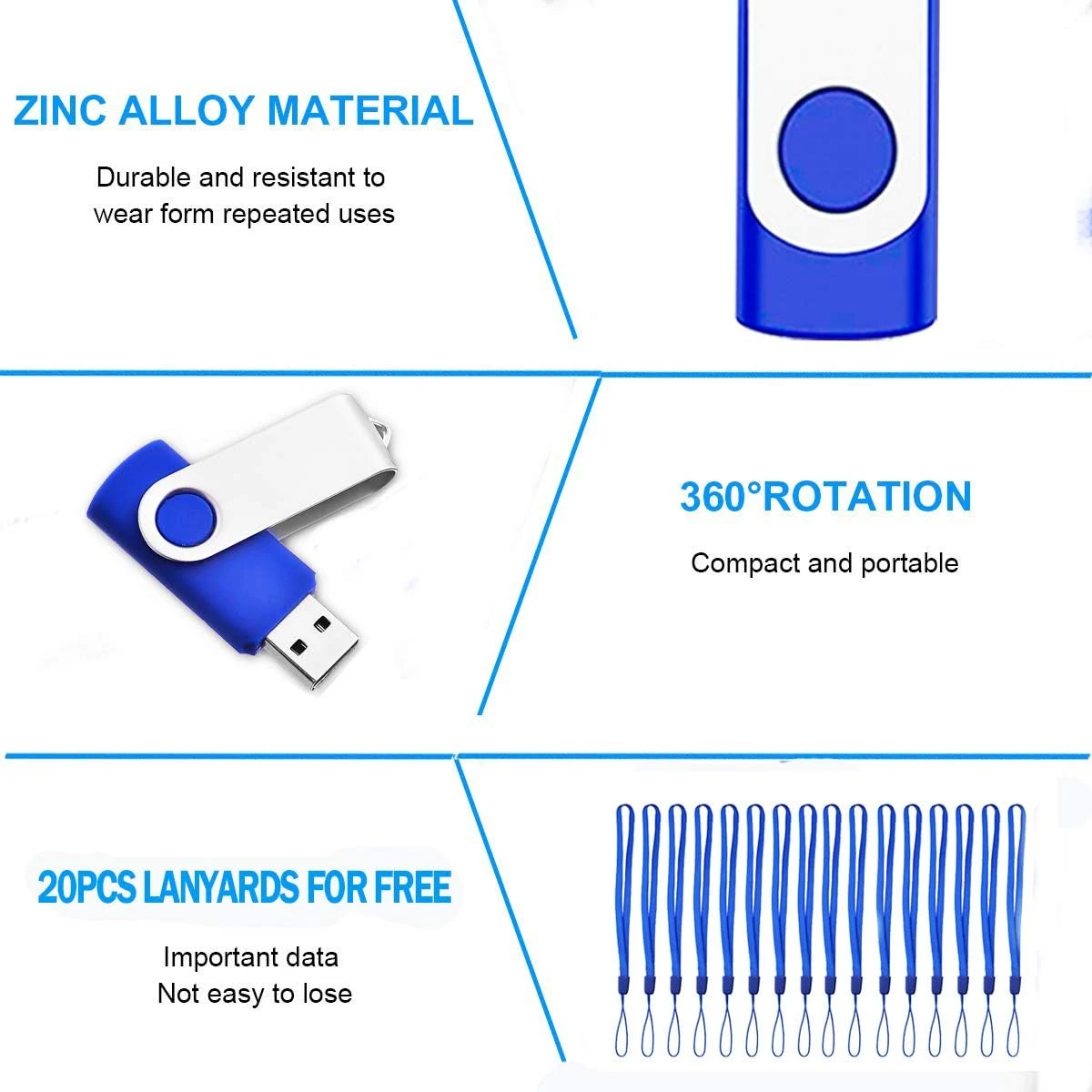 20 PCS 4GB EASTBULL USB 2.0 Metal 4GB Flash Drive Bulk Thumb Drive Pack Swivel USB (Blue 20Pack) 4 20 PCS 4GB EASTBULL USB 2.0 Metal 4GB Flash Drive Bulk Thumb Drive Pack Swivel USB (Blue 20Pack) - Image 4