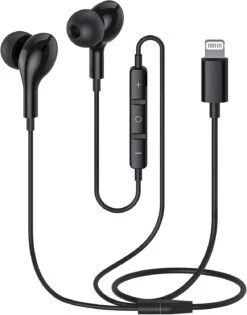 Guguearth Lightning Headphones For IPhone,MFi Certified In-Ear Lightning Earphones For IPhone,Magnetic Earbuds For IPhone With Mic Controller Compatible With IPhone 14 13 12 11Pro Max XR 8 7 (Black)