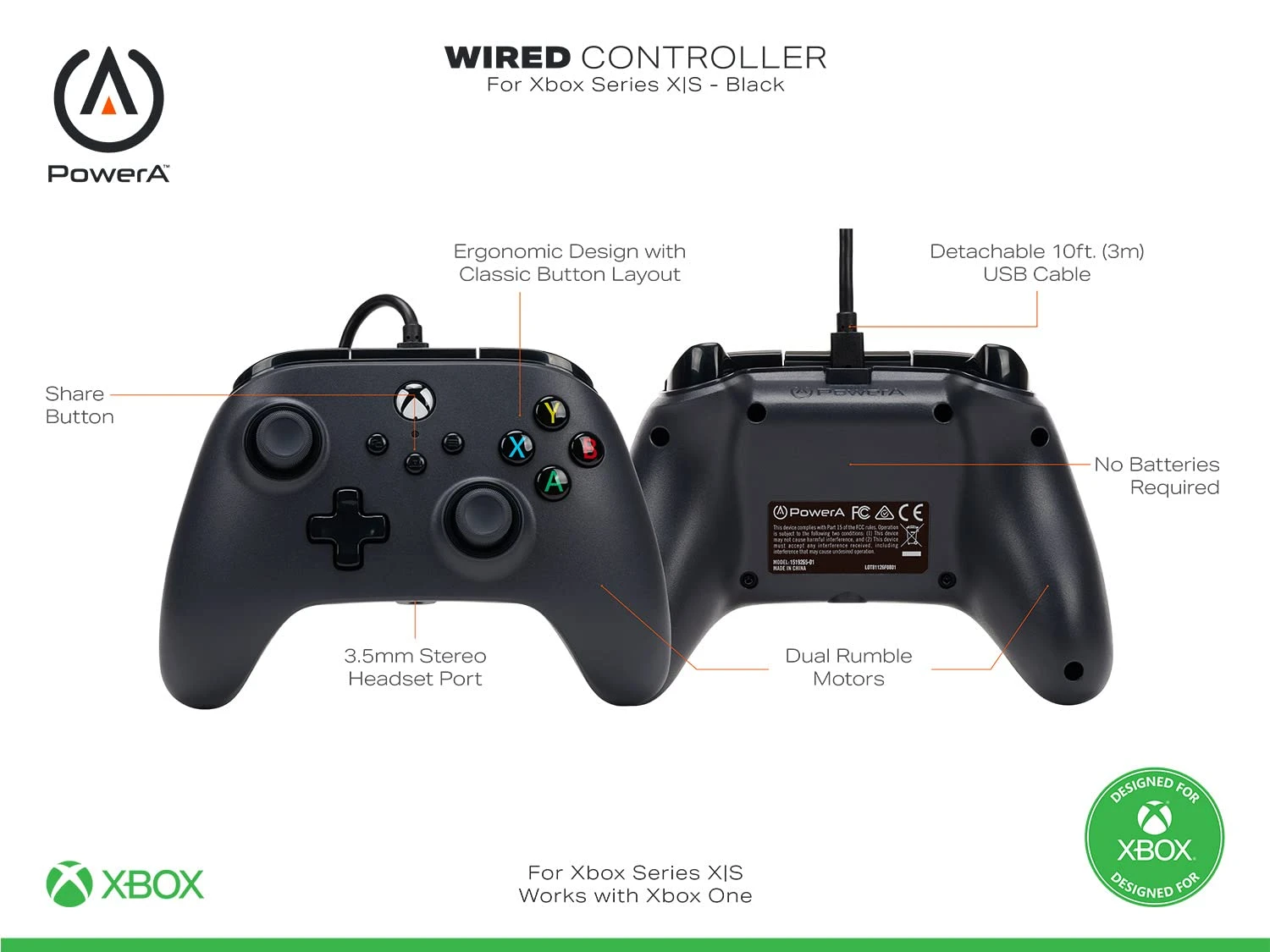 PowerA Wired Controller For Xbox Series X|S - Black, Gamepad, Video Game Controller Works With Xbox One 2 PowerA Wired Controller For Xbox Series X|S - Black, Gamepad, Video Game Controller Works With Xbox One - Image 2