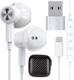 USB C Headphones Magnetic Earbuds Noise Canceling In-Ear Wired Earphone + Type C To A Adapter For IPad 10 Pro For Samsung A53 A54 S23 S22 S21 S20 Galaxy Z Flip 5 Fold 4 3 Computer Laptop Desktop Zoom