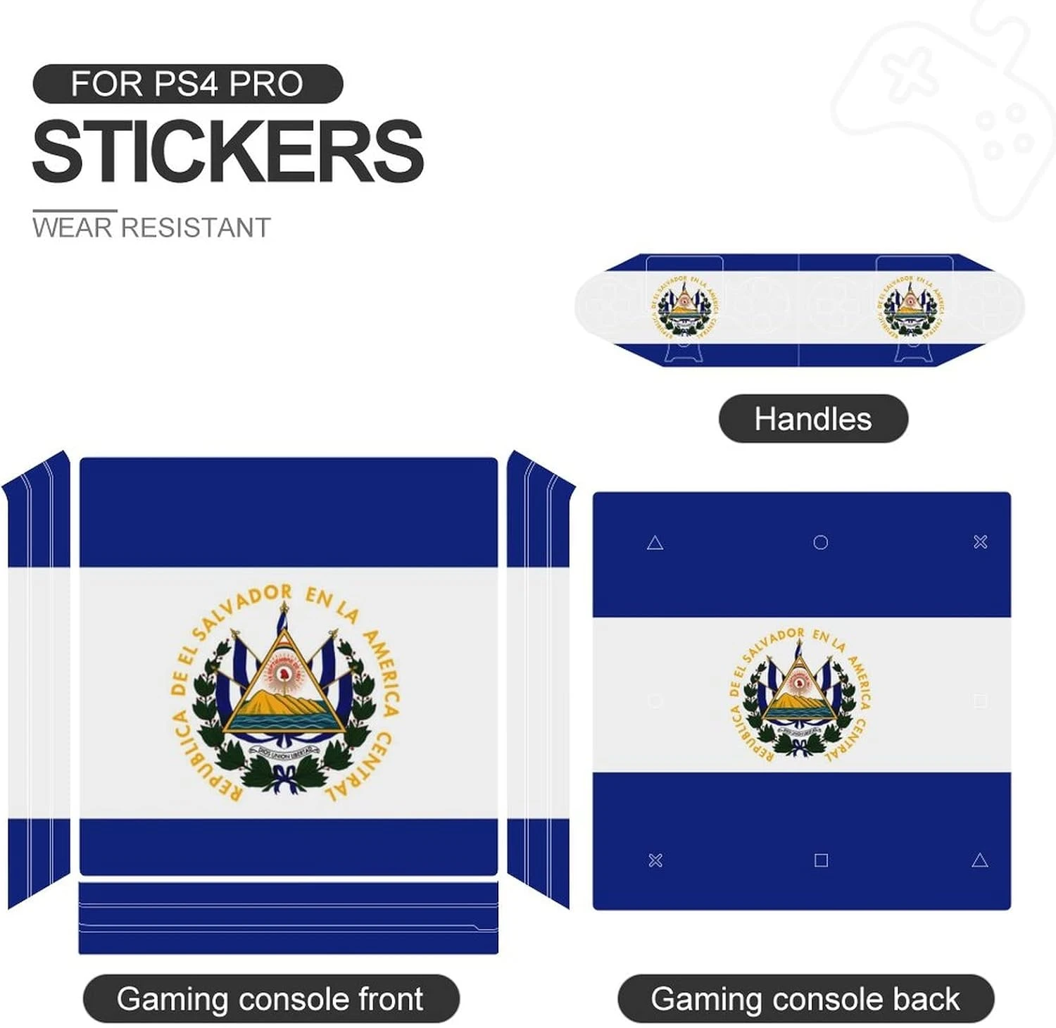 El Salvador Flag Sticker Skin For PS-4 Slim Console And Controller Full Wrap Skin Protector Cover Compatible With PS-4 Pro 2 El Salvador Flag Sticker Skin For PS-4 Slim Console And Controller Full Wrap Skin Protector Cover Compatible With PS-4 Pro - Image 2