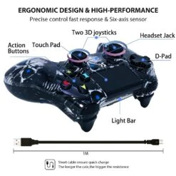 Wireless Controller For PS4,Black Ghost Style High Performance Double Vibration Controller Compatible With Playstation 4 /Pro/Slim/PC With Sensitive Touch Pad,Audio Function, Mini LED Indicator -Appliantrix Cheap Store 61pfEblSrhL. SL1000