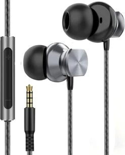 HOISTAC Wired Earbuds With Microphone, In-Ear Headphones, 3.5mm Extra Bass Earbud Headphones, Memory Foam, Custom Earbuds (S/M/L), Compatible With IPhone, IPad, Android, Laptop, MP3