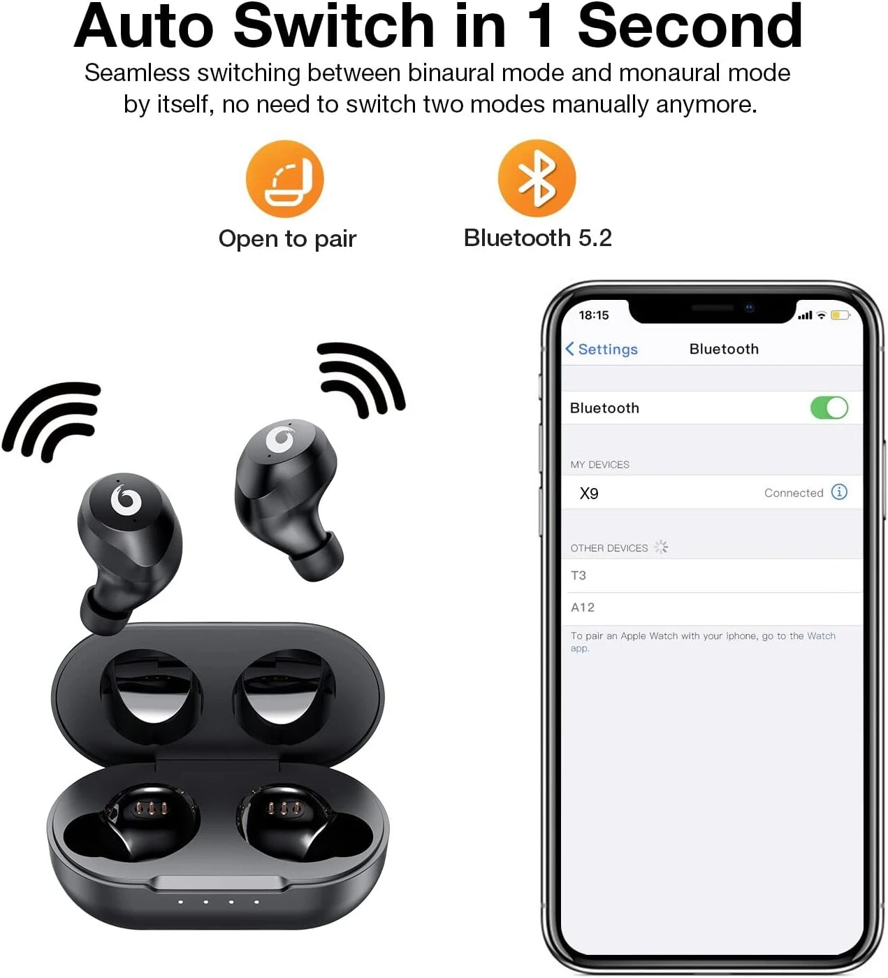 Hikapa X9 Wireless Earbuds Bluetooth 5.3 Headphones Waterproof Stereo Earphones In Ear Touch Control With Microphone Headset With Deep Bass For Sport, Gaming And Running(Black) 4 Hikapa X9 Wireless Earbuds Bluetooth 5.3 Headphones Waterproof Stereo Earphones In Ear Touch Control With Microphone Headset With Deep Bass For Sport, Gaming And Running(Black) - Image 4