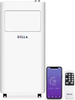 DELLA 8000 BTU Smart WiFi Enabled Portable Air Conditioner, Cooling, Dehumidifier & Fan Portable AC Unit W/Remote Control Window Kit, Cools Up To 350 Sq. Ft