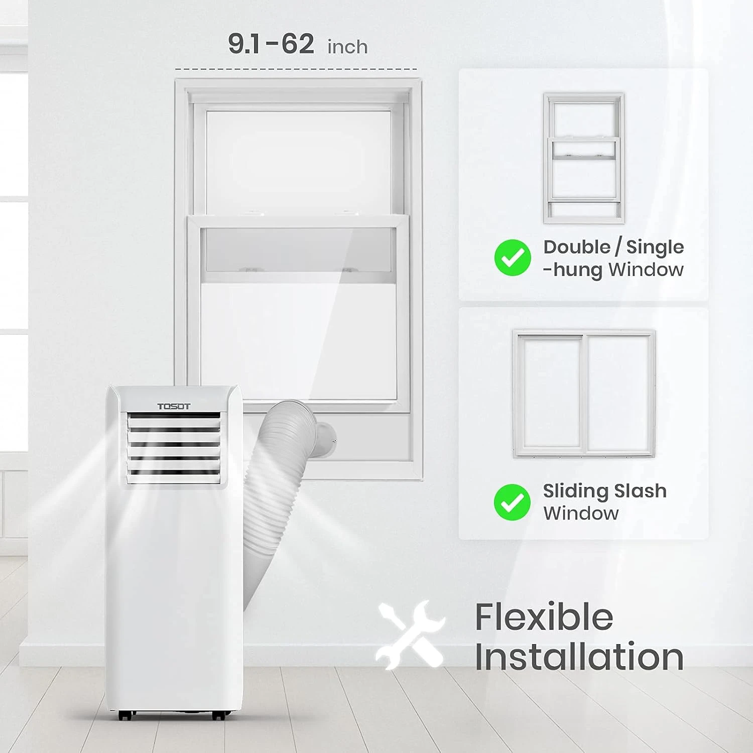 TOSOT 8,000 BTU Air Conditioner Easier To Install, Quiet And 3-in-1 Portable AC, Dehumidifier, Fan For Rooms Up To 250 Sq Ft, Aovia Series, White 6 TOSOT 8,000 BTU Air Conditioner Easier To Install, Quiet And 3-in-1 Portable AC, Dehumidifier, Fan For Rooms Up To 250 Sq Ft, Aovia Series, White - Image 6