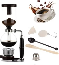 New Upgraded Glass]Borasilicate Glass Syphon Coffee Maker, 5-Cup 600ml Vaccum Gravity Clear Coffee Tabletop Siphon Pot With Reusable Cloth Filter Coffee Brewer Hot Tea Maker Machine (Upgraded)