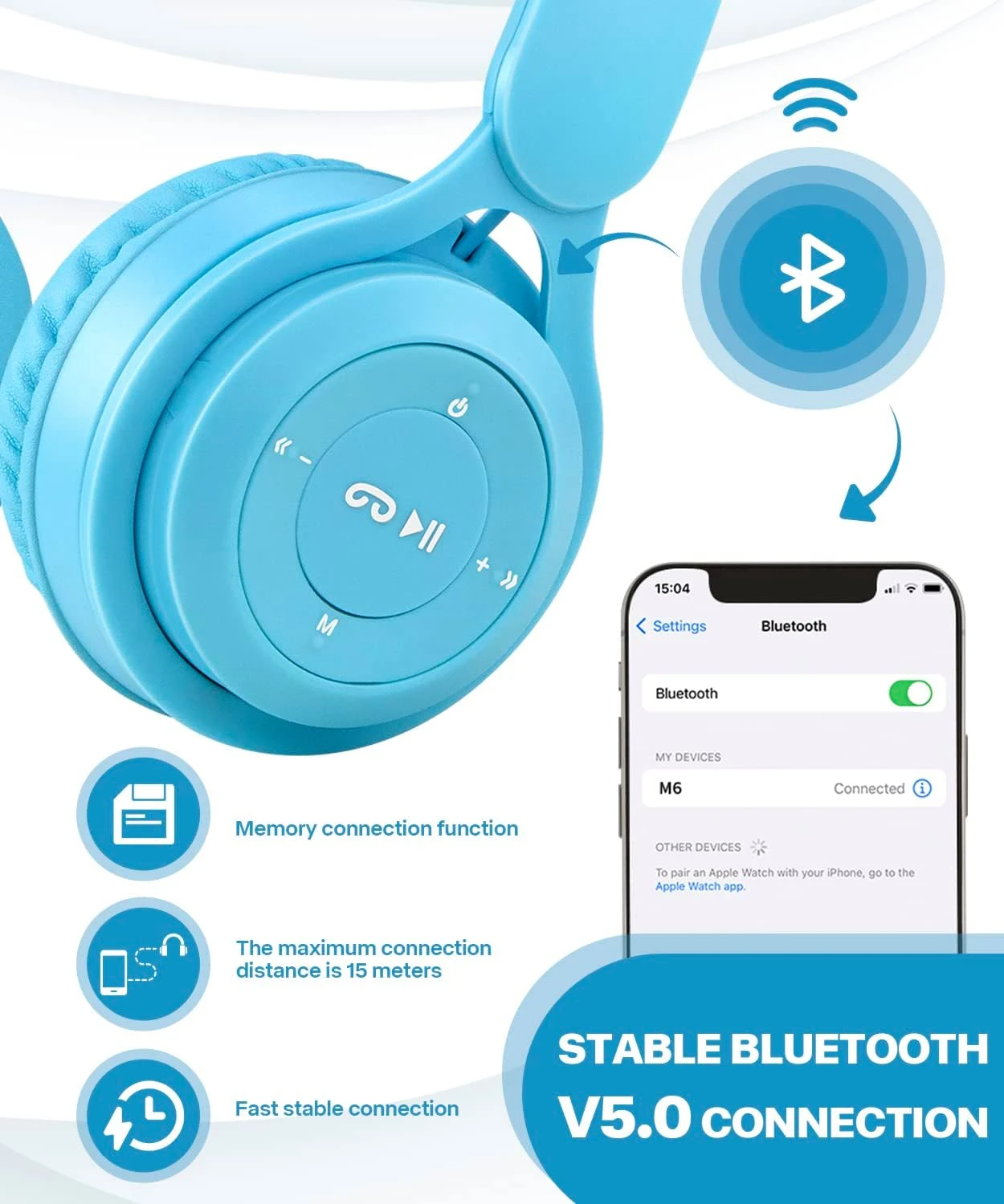 Kids Bluetooth Headphones, Wireless Headphones For Kids With Built-in Microphone, Over Ear Foldable Stereo-Bass Aux 3.5mm Cord, Wireless Bluetooth Headsets For Children Boys Girls School (Blue) 2 Kids Bluetooth Headphones, Wireless Headphones For Kids With Built-in Microphone, Over Ear Foldable Stereo-Bass Aux 3.5mm Cord, Wireless Bluetooth Headsets For Children Boys Girls School (Blue) - Image 2