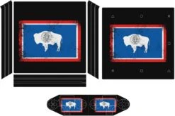 Vintage Wyoming State Flag Sticker Skin For PS-4 Slim Console And Controller Full Wrap Skin Protector Cover Compatible With PS-4 Pro