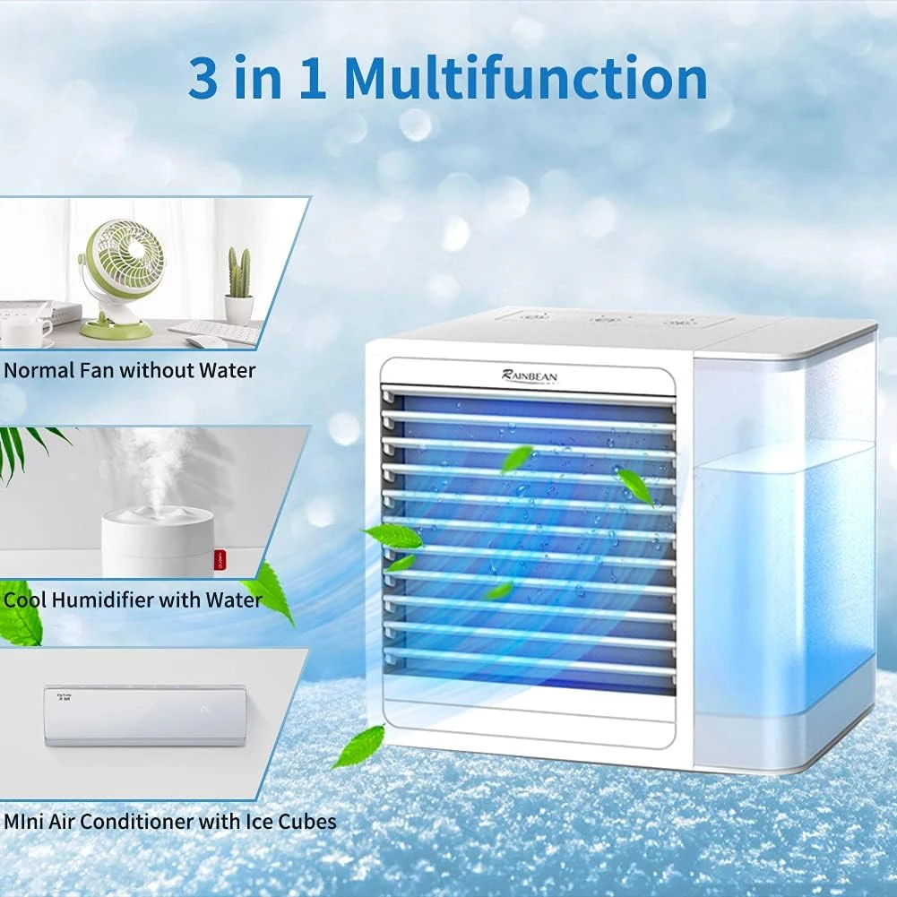 3 In 1 Personal Air Cooler, Portable Purifier And Humidifier, Evaporative Air Cooler With USB Charging, Night Light, For Home, Office And Room (B-White) 2 3 In 1 Personal Air Cooler, Portable Purifier And Humidifier, Evaporative Air Cooler With USB Charging, Night Light, For Home, Office And Room (B-White) - Image 2