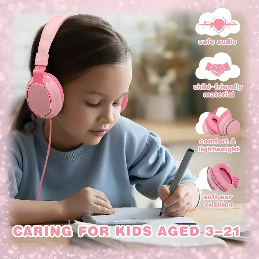 MIDOLA Kids Headphones Wired Volume Limited 85/110dB Over Ear Foldable With Shareport Headset Inline Cable AUX 3.5mm Mic For IPad Notebook Boy Girl Travel School Tablet Pink 7 MIDOLA Kids Headphones Wired Volume Limited 85/110dB Over Ear Foldable With Shareport Headset Inline Cable AUX 3.5mm Mic For IPad Notebook Boy Girl Travel School Tablet Pink - Image 7