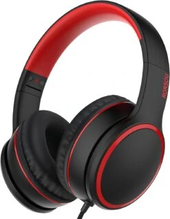 RORSOU R10 Kids Headphones With Microphone, Lightweight Folding Stereo Bass Headphones With 1.5M No-Tangle Cord, Portable Wired Headphones For Smartphone Tablet Computer MP3 / 4 (Black)