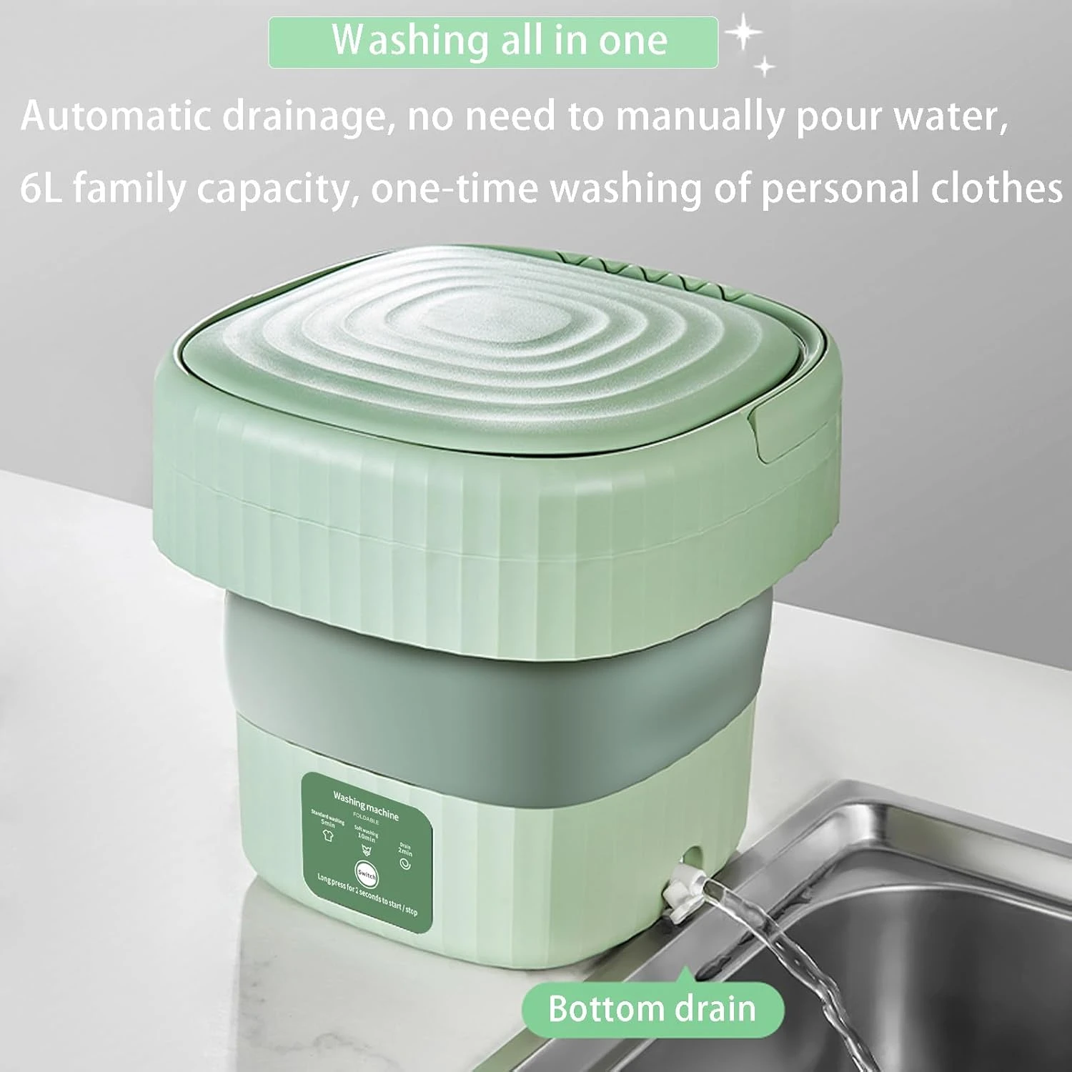 Portable Washing Machine, 6L Foldable Mini Washing Machine, Small Washer Machine For Baby Clothes,Underwear,Small Items,Travel,RV,Camping,Home Or Apartments Laundry Used 5 Portable Washing Machine, 6L Foldable Mini Washing Machine, Small Washer Machine For Baby Clothes,Underwear,Small Items,Travel,RV,Camping,Home Or Apartments Laundry Used - Image 5