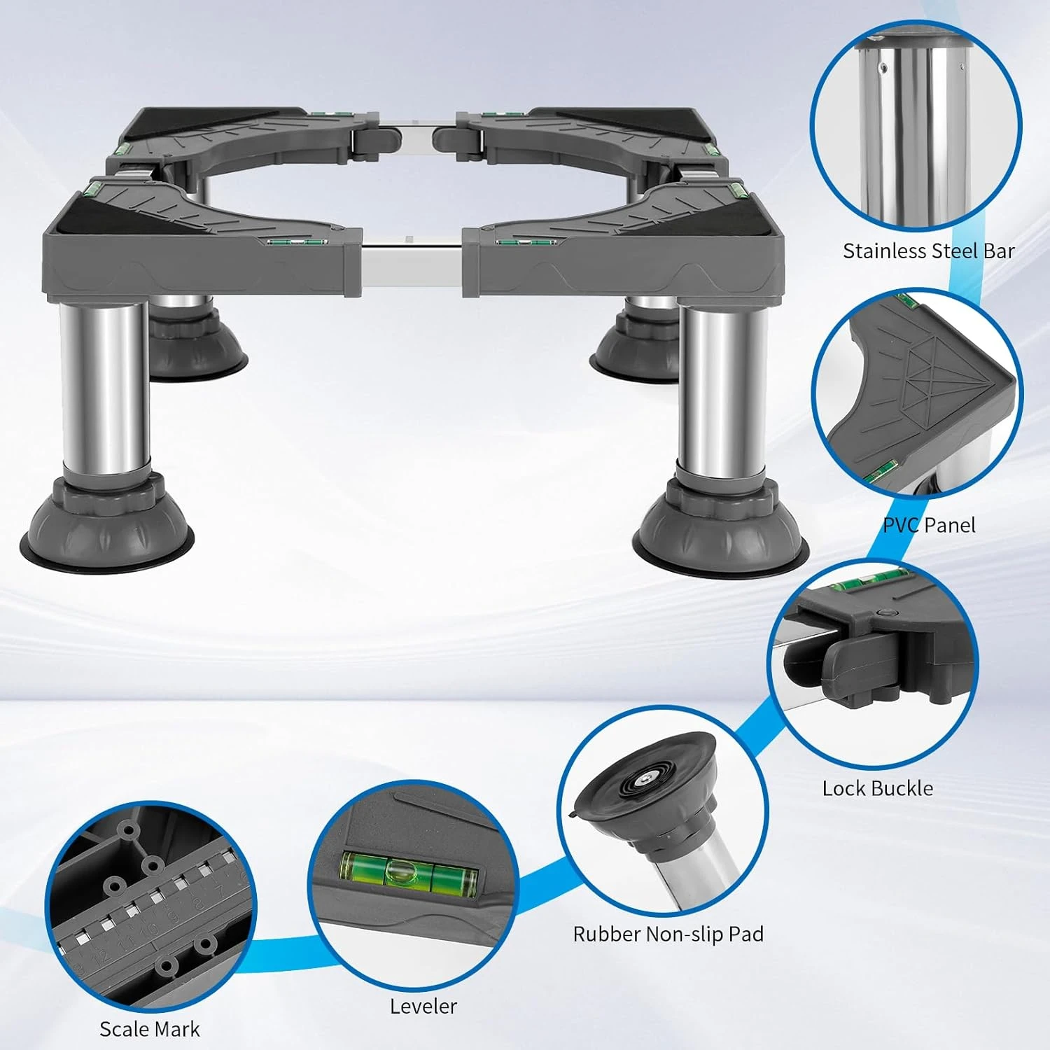 WBD WEIBIDA Mini Fridge Stand Height 7"-8.4" Universal Washer And Dryer Pedestal Adjustable Refrigerator Stand With 4 Upgraded Feet Heavy Duty Washing Machine Platform Fridge Holder For Dorm Appliance 2 WBD WEIBIDA Mini Fridge Stand Height 7"-8.4" Universal Washer And Dryer Pedestal Adjustable Refrigerator Stand With 4 Upgraded Feet Heavy Duty Washing Machine Platform Fridge Holder For Dorm Appliance - Image 2