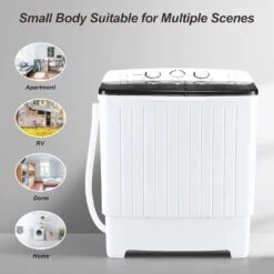 Spurgehom Mini Twin Tub Portable Washing Machine, 20 Lbs Large Capacity Washer And Dryer Combo For RV Camping, Apartment, Dormitory, Home, Washing Machine For Students & Tenants，Black -Appliantrix Cheap Store 71 lN0 RHIL. AC SL1500