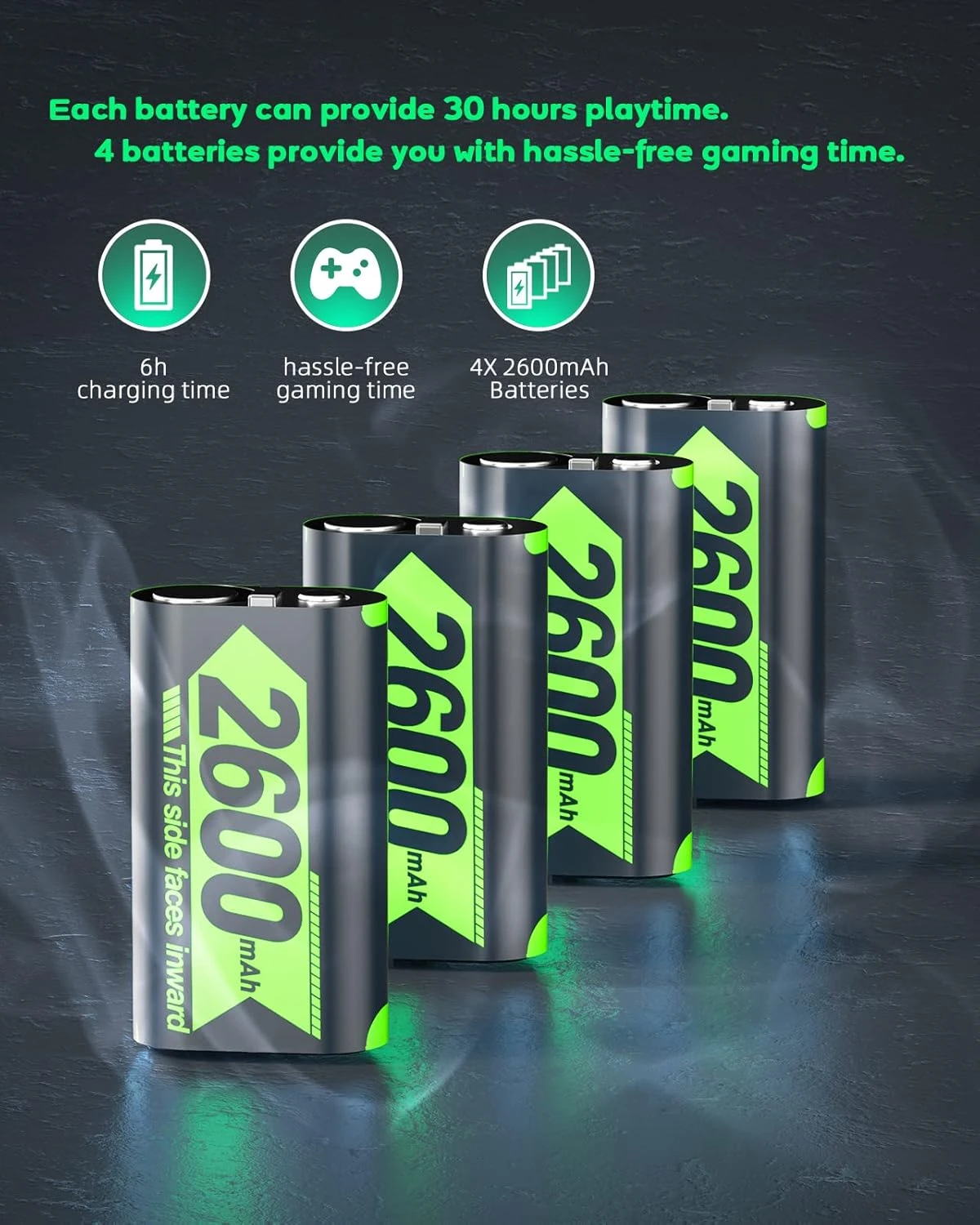 Rechargeable Battery Pack For Xbox Controller,4x2600mAh Batteries With Charger,Rechargeable Batteries Charger Station Compatible With Xbox Series X|S/Xbox One/Xbox One S/X/Elite Controller 2 Rechargeable Battery Pack For Xbox Controller,4x2600mAh Batteries With Charger,Rechargeable Batteries Charger Station Compatible With Xbox Series X|S/Xbox One/Xbox One S/X/Elite Controller - Image 2