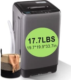 KRIB BLING 17.7 Lbs Full Automatic Washing Machine With LED Display Compact Washing Machine With Drain Dump, 10 Wash Programs And 8 Water Levels Ideal For Dorms, Apartments, RV, Grey