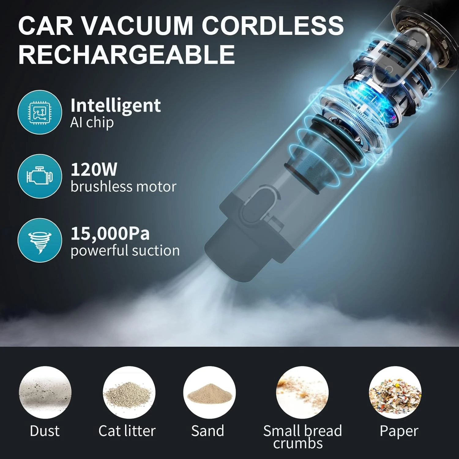 Mini Car Vacuum Cleaner,Lovyi Handheld Vacuum 15000PA Powerful Suction,Car Vacuum Cordless Rechargeable With LED Display,3 In 1 Mini Car Vacs With Blower & Inflator,Small Portable Vacuum For Car,Home 6 Mini Car Vacuum Cleaner,Lovyi Handheld Vacuum 15000PA Powerful Suction,Car Vacuum Cordless Rechargeable With LED Display,3 In 1 Mini Car Vacs With Blower & Inflator,Small Portable Vacuum For Car,Home - Image 6