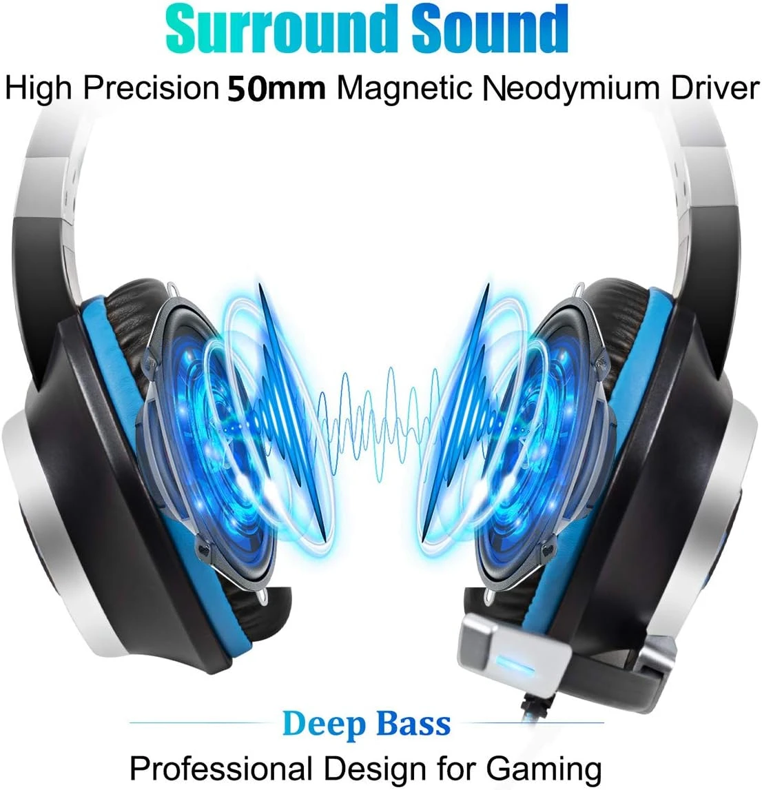 Headsets For Xbox One, PS4, PC, Nintendo Switch, Mac, Gaming Headset With Stereo Surround Sound, Over Ear Gaming Headphones With Noise Canceling Mic, LED Light (Headsets Blue) 3 Headsets For Xbox One, PS4, PC, Nintendo Switch, Mac, Gaming Headset With Stereo Surround Sound, Over Ear Gaming Headphones With Noise Canceling Mic, LED Light (Headsets Blue) - Image 3