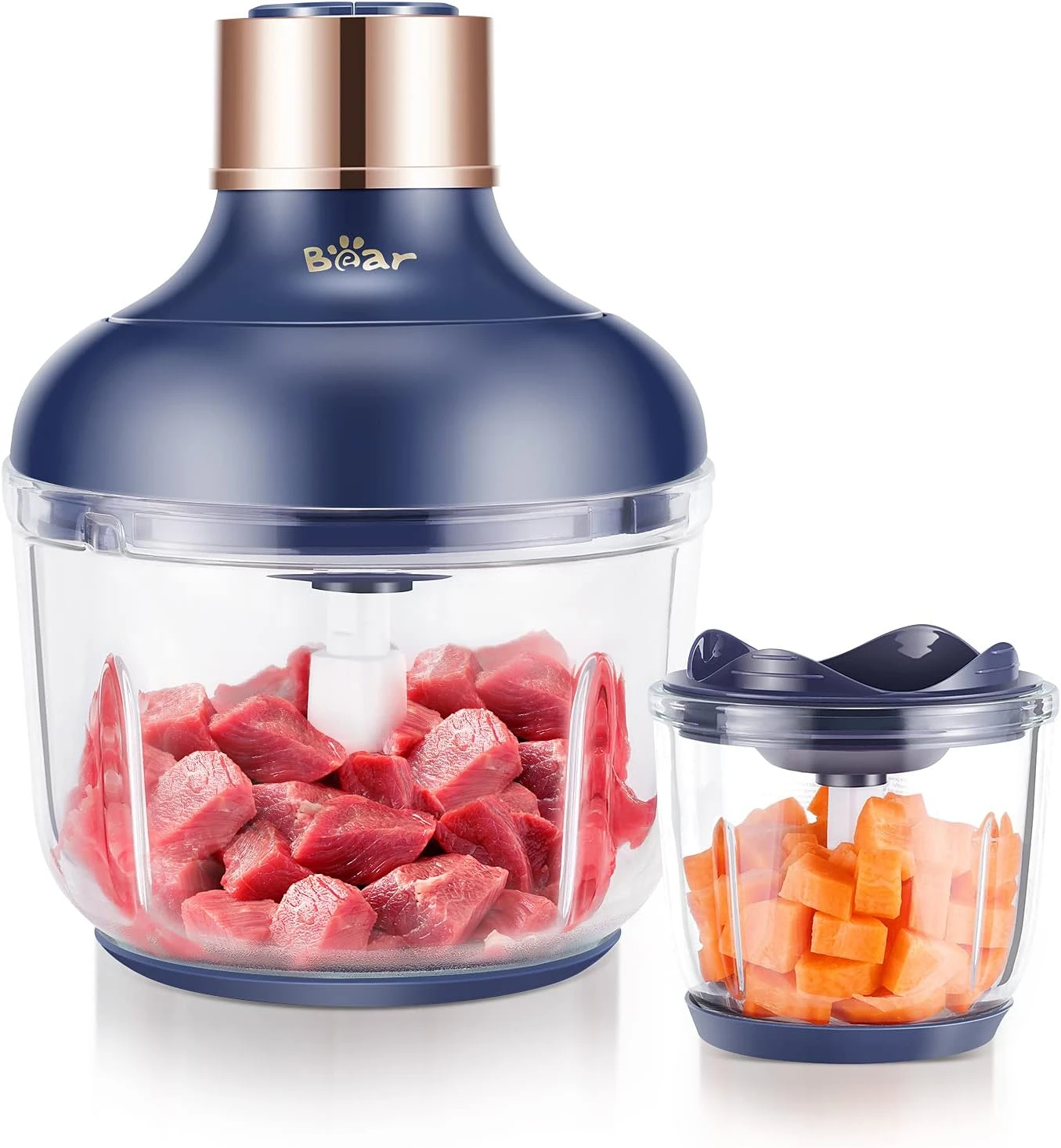 Bear Food Processor, Electric Food Chopper With 2 Glass Bowls (8 Cup+2.5 Cup), 400W Power Grinder With 2 Sets Stainless Steel Blades, 2 Speed For Meat, Vegetables, And Baby Food 1 Bear Food Processor, Electric Food Chopper With 2 Glass Bowls (8 Cup+2.5 Cup), 400W Power Grinder With 2 Sets Stainless Steel Blades, 2 Speed For Meat, Vegetables, And Baby Food