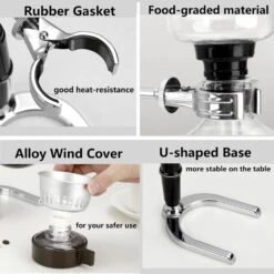 New Upgraded Glass]Borasilicate Glass Syphon Coffee Maker, 5-Cup 600ml Vaccum Gravity Clear Coffee Tabletop Siphon Pot With Reusable Cloth Filter Coffee Brewer Hot Tea Maker Machine (Upgraded) -Appliantrix Cheap Store 713sqyPKn L. AC SL1500