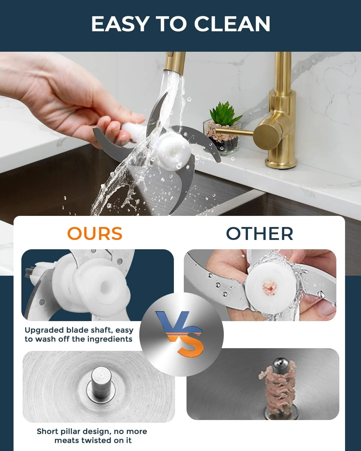 Syvio Food Processors With 2 Bowls, Meat Grinder 4 Bi-Level Blades, Mini Electric Food Chopper 400W, For Baby Food, Meat, Onion, Vegetables, 2 Speed, 8 Cup And 5 Cup 7 Syvio Food Processors With 2 Bowls, Meat Grinder 4 Bi-Level Blades, Mini Electric Food Chopper 400W, For Baby Food, Meat, Onion, Vegetables, 2 Speed, 8 Cup And 5 Cup - Image 7