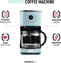 HADEN 75032 Heritage Innovative 12 Cup Capacity Programmable Vintage Retro Home Countertop Coffee Maker Machine With Glass Carafe (12 Cup, Turquoise) -Appliantrix Cheap Store 714SveLvUL. AC SL1500