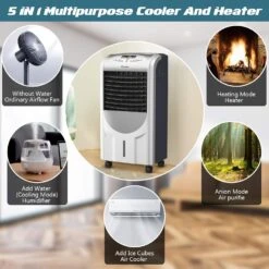 COSTWAY Evaporative Cooler And Heater, Portable Cooling Fan With Remote Control, 3-Mode, 3-Speed And Timer Function, Include Ice Crystal Boxes, Water Tank And Casters, Bladeless Cooler For Home Office -Appliantrix Cheap Store 714VTNsi40L. AC SL1500