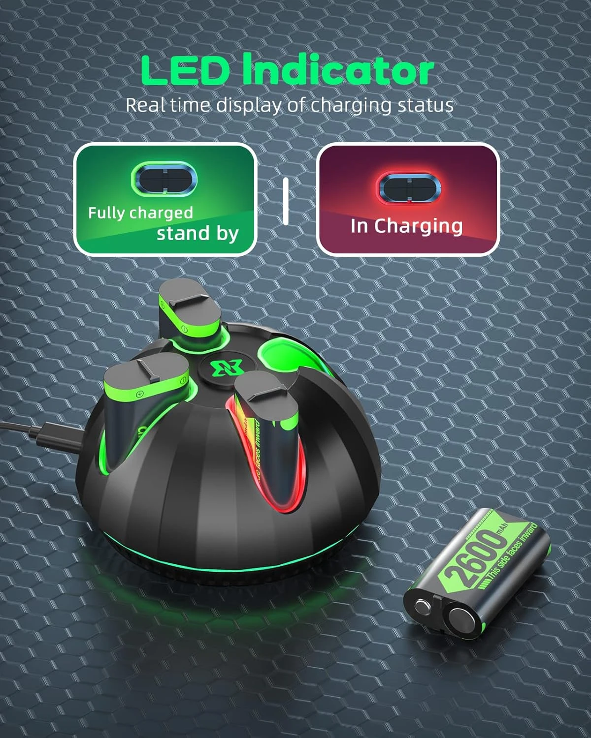 Rechargeable Battery Pack For Xbox Controller,4x2600mAh Batteries With Charger,Rechargeable Batteries Charger Station Compatible With Xbox Series X|S/Xbox One/Xbox One S/X/Elite Controller 4 Rechargeable Battery Pack For Xbox Controller,4x2600mAh Batteries With Charger,Rechargeable Batteries Charger Station Compatible With Xbox Series X|S/Xbox One/Xbox One S/X/Elite Controller - Image 4