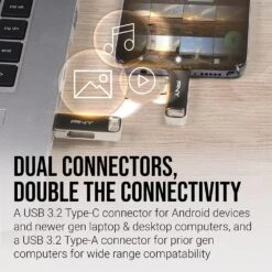 PNY 64GB Duo Link USB 3.2 Type-C Dual Flash Drive For Android Devices And Computers - External Mobile Storage For Photos, Videos, And More - 200MB/s,Silver -Appliantrix Cheap Store 718VxKzVHKL. AC SL1000