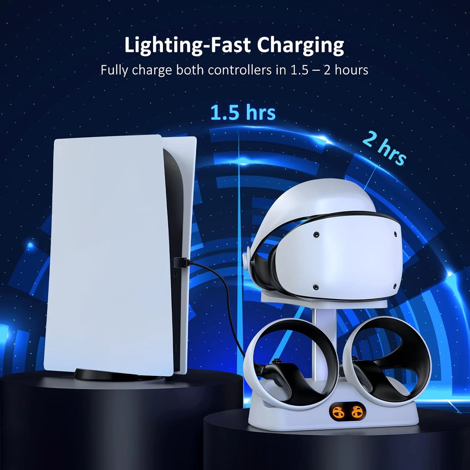 NexiGo Controller Charging Station For PSVR2, Dual Fast Charger Dock With LED Light, Headset Display Stand And Controller Mount, Magnetic Connector, USB To Type-C Cable, White 2 NexiGo Controller Charging Station For PSVR2, Dual Fast Charger Dock With LED Light, Headset Display Stand And Controller Mount, Magnetic Connector, USB To Type-C Cable, White - Image 2