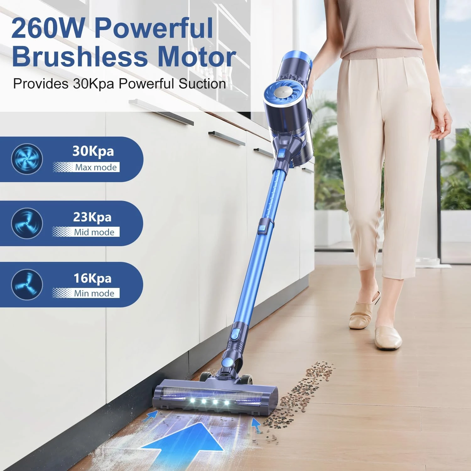 PRETTYCARE Cordless Vacuum Cleaner, 30Kpa Powerful Stick Vacuum With Brushless Motor, LED Touch Display, 45 Min Long Runtime Detachable Battery, Self-Standing Lightweight Vacuum, P3 2 PRETTYCARE Cordless Vacuum Cleaner, 30Kpa Powerful Stick Vacuum With Brushless Motor, LED Touch Display, 45 Min Long Runtime Detachable Battery, Self-Standing Lightweight Vacuum, P3 - Image 2
