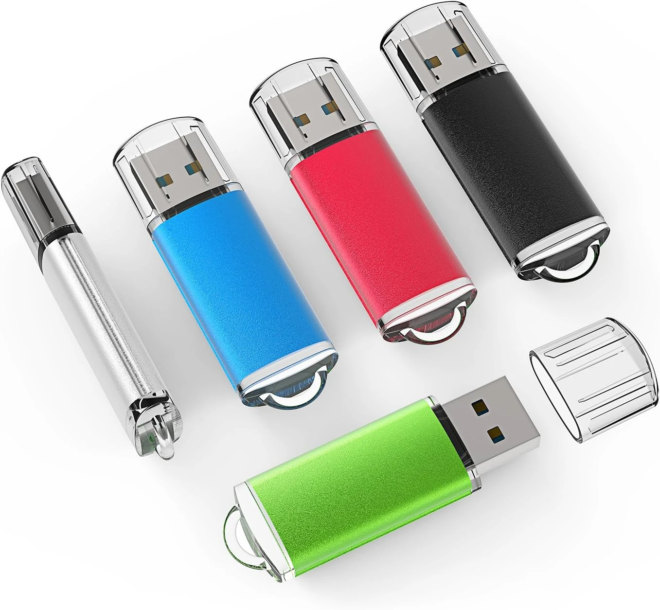 TOPESEL 5 Pack 32GB USB 2.0 Flash Drive Memory Stick Thumb Drives (5 Mixed Colors: Black Blue Green Red Silver) 1 TOPESEL 5 Pack 32GB USB 2.0 Flash Drive Memory Stick Thumb Drives (5 Mixed Colors: Black Blue Green Red Silver)