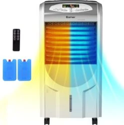 COSTWAY Evaporative Cooler And Heater, Portable Cooling Fan With Remote Control, 3-Mode, 3-Speed And Timer Function, Include Ice Crystal Boxes, Water Tank And Casters, Bladeless Cooler For Home Office