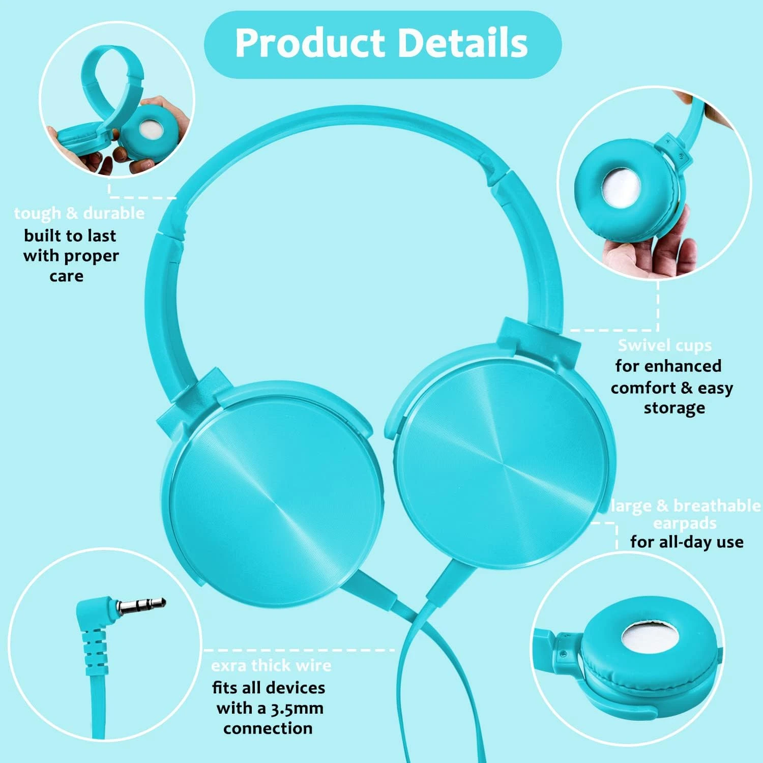 Wensdo 6 Pack Kids Headphones Bulk For School Classroom Students Wired Headsets, Durable Earphones For Children, Library Airplane Online Learning And Travel (6 Mixed Colors) 2 Wensdo 6 Pack Kids Headphones Bulk For School Classroom Students Wired Headsets, Durable Earphones For Children, Library Airplane Online Learning And Travel (6 Mixed Colors) - Image 2