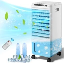 Portable Air Conditioners, 3-IN-1 Evaporative Air Cooler, Windowless Swamp Cooler W/ 3 Modes & 3 Speeds, Remote, 65° Oscillation, 1.85 Gal Water Tank, Air Conditioner Portable For Room Home Office