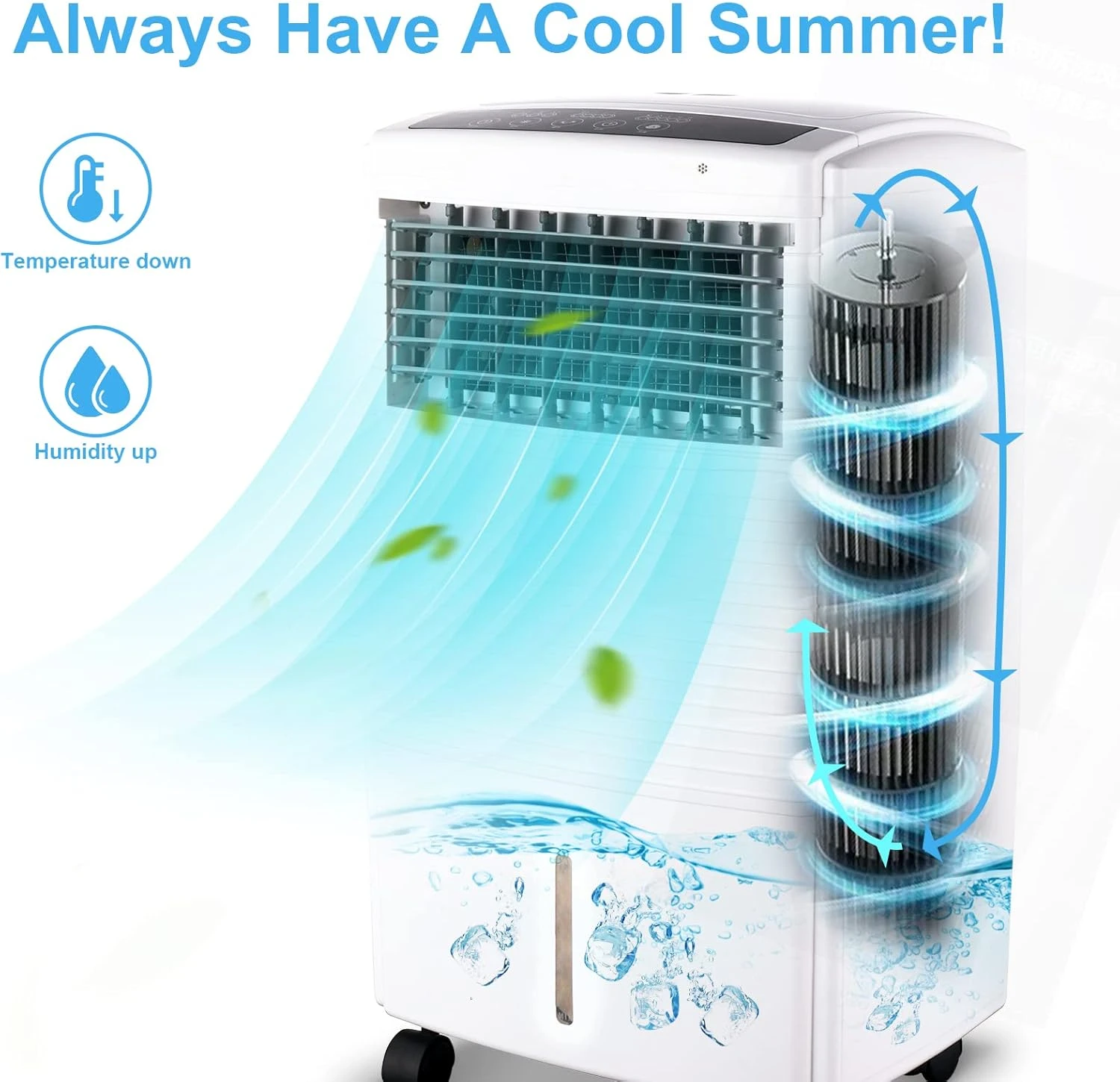 25" Portable Evaporative Air Cooler, 2-IN-1 Air Conditioner Fan For Room With Natural Cooling Fan & Humidifier, 3-Speed Wind, Remote Control, 7H Timer, 70° Oscillation, 15L Water Tank For Home Kitchen 3 25" Portable Evaporative Air Cooler, 2-IN-1 Air Conditioner Fan For Room With Natural Cooling Fan & Humidifier, 3-Speed Wind, Remote Control, 7H Timer, 70° Oscillation, 15L Water Tank For Home Kitchen - Image 3