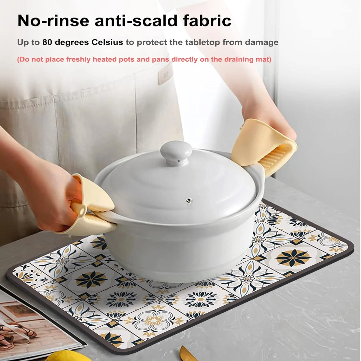 Dish Drying Mat For Kitchen Counter-Coffee Bar Accessories Fit Under Coffee Maker Coffee Machine Coffee Pot Espresso Machine Dish Rack (Yellow Navy Print, 12 X 16 Inch) 4 Dish Drying Mat For Kitchen Counter-Coffee Bar Accessories Fit Under Coffee Maker Coffee Machine Coffee Pot Espresso Machine Dish Rack (Yellow Navy Print, 12 X 16 Inch) - Image 4