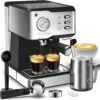 Geek Chef Espresso Machine 20 Bar Pump Pressure Cappuccino Latte Maker Coffee Machine With ESE POD Filter&Milk Frother Steam Wand&Pressure Gauge, 1.5L Water Tank, Stainless Steel
