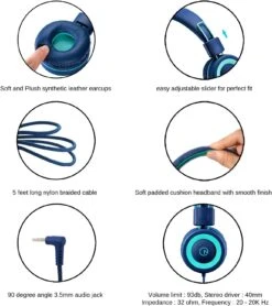 Kids Headphones - Noot Products K11 Foldable Stereo Tangle-Free 3.5mm Jack Wired Cord On-Ear Headset For Children/Teens/Boys/Girls/Smartphones/School/Kindle/Airplane Travel/Plane/Tablet (Navy/Teal) -Appliantrix Cheap Store 71EGRLWfEgL. AC SL1500