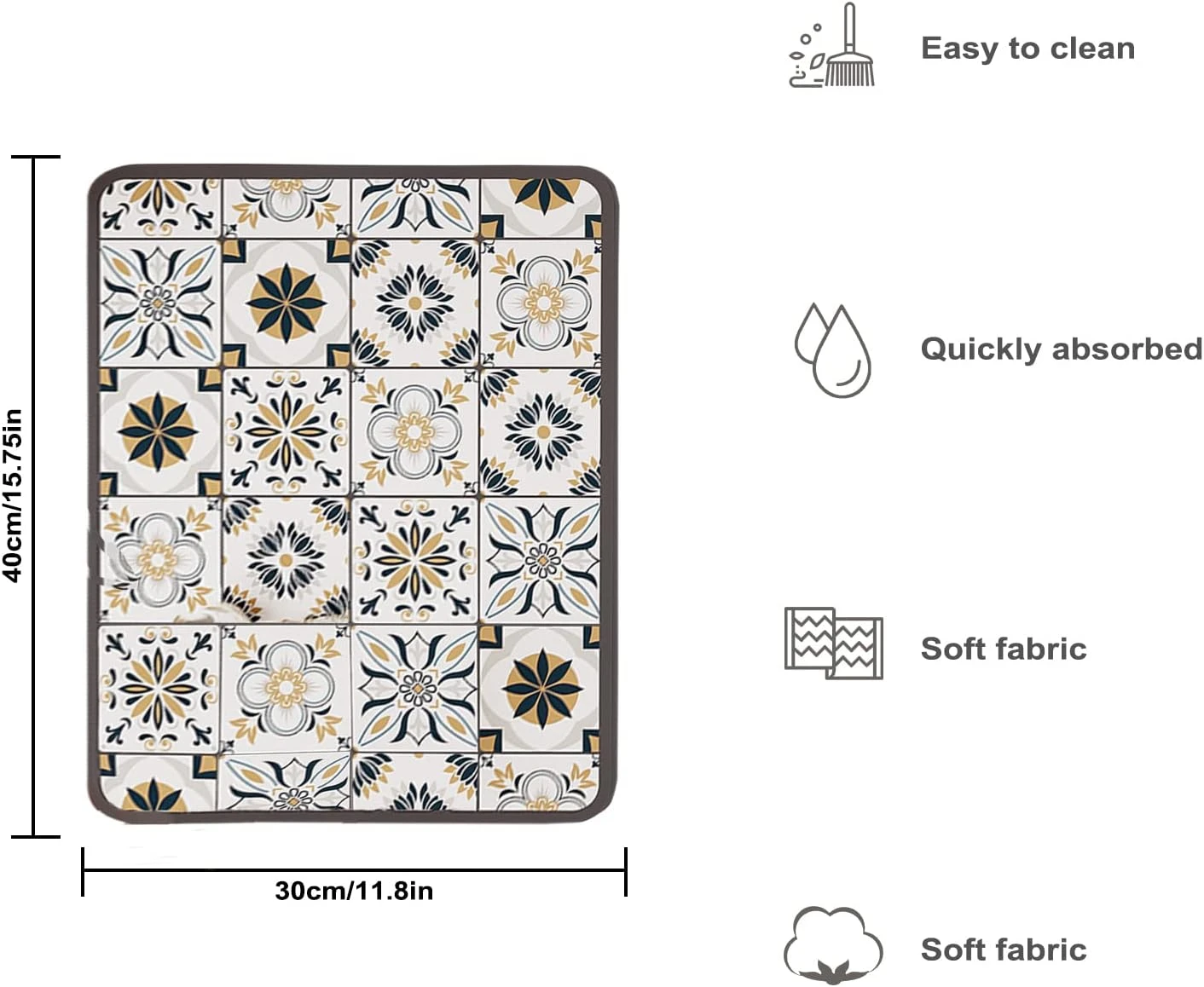 Dish Drying Mat For Kitchen Counter-Coffee Bar Accessories Fit Under Coffee Maker Coffee Machine Coffee Pot Espresso Machine Dish Rack (Yellow Navy Print, 12 X 16 Inch) 2 Dish Drying Mat For Kitchen Counter-Coffee Bar Accessories Fit Under Coffee Maker Coffee Machine Coffee Pot Espresso Machine Dish Rack (Yellow Navy Print, 12 X 16 Inch) - Image 2