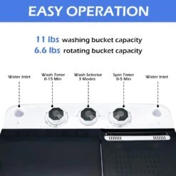 HABUTWAY Portable Washing Machine 17.6Lbs Capacity Washer And Dryer Combo 2 In 1 Mini Compact Twin Tub Washing Machine Laundry Washer(11Lbs) & Spinner(6.6Lbs) With Built-in Gravity Drain Pump,Low Noise And Easy Store For Apartment,Dorms,RV Camping (black+white) -Appliantrix Cheap Store 71GNWDqhNL. AC SL1500