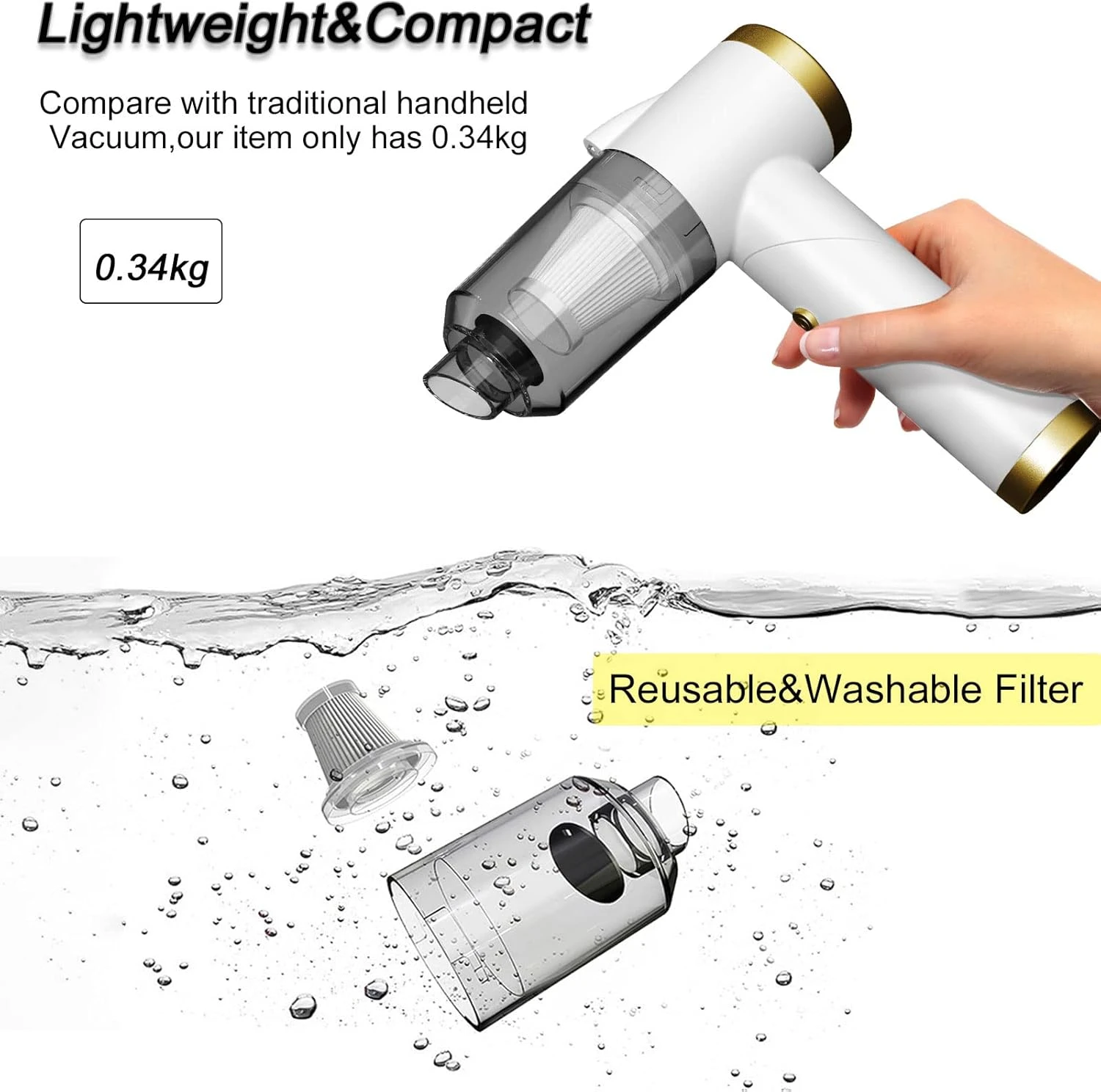 Ekbas Car Vacuum Cleaner,Handheld 9000PA Suction With LED Light Portable Vacuum Cleaner Cordless Rechargeable For Car, Home&Office(White 2 Ekbas Car Vacuum Cleaner,Handheld 9000PA Suction With LED Light Portable Vacuum Cleaner Cordless Rechargeable For Car, Home&Office(White - Image 2