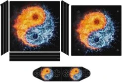 Fire And Water-Yin Yang Sticker Skin For PS-4 Slim Console And Controller Full Wrap Skin Protector Cover Compatible With PS-4 Pro