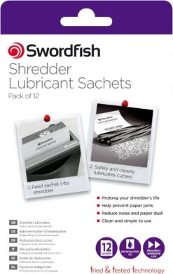 Swordfish Shredder Oil Lubrication Sachets - Suitable For All Paper Shredders (Pack Of 12) Ref 40015