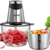Syvio Food Processors With 2 Bowls, Meat Grinder 4 Bi-Level Blades, Mini Electric Food Chopper 400W, For Baby Food, Meat, Onion, Vegetables, 2 Speed, 8 Cup And 5 Cup