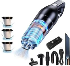 CHUYI Handheld Vacuum Cleaner, Rechargeable Mini Portable Wet And Dry Wireless Car Vacuum Cleaner With HEPA Filters For All-Round Cleaning, With Floor Brush, Various Nozzles, And Storage Bag